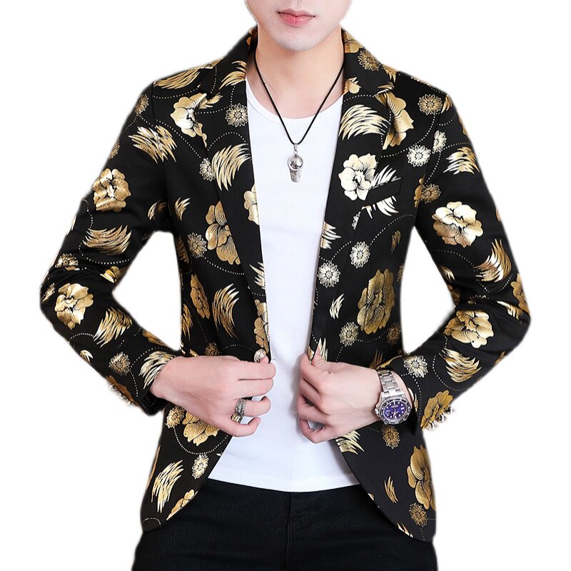 306B-2-XF69-P752025秋装男士碎花烫金小西装长袖西服个性外套,男装西服套装,星座507A（原星座306B-2）