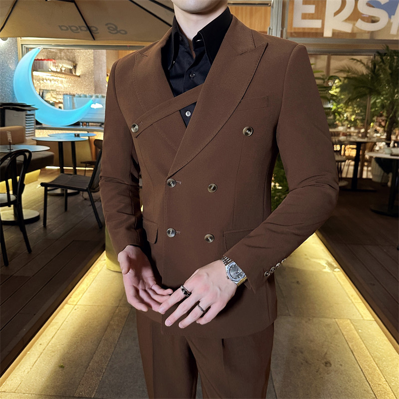 306B-2-T7722-P245 2025秋冬双排扣英伦正装西服两件套装结婚礼服图片