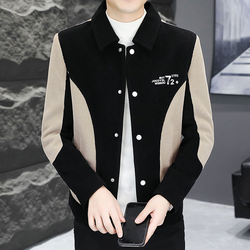 306B-2-K826-P110 2025秋冬男士灯芯绒时尚撞色夹克休闲百搭外套图片