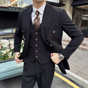 306B-2-SJT7722-P305 2025秋冬英伦时尚男士西服三件套装结婚礼服图片
