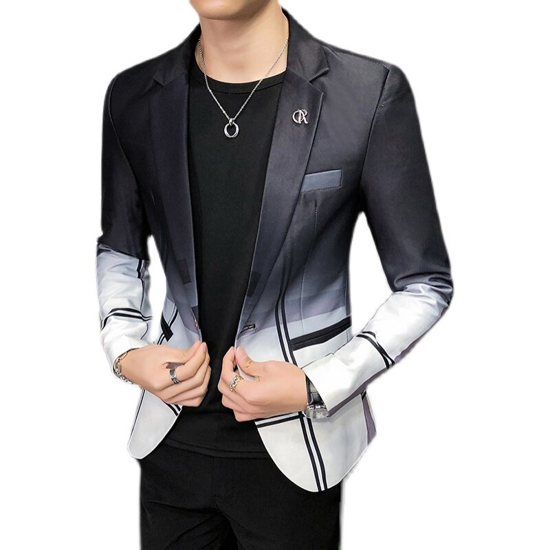 306B-2-X112-P802025秋装时尚青年格纹拼接小西装修身西服,男装西服套装,星座507A（原星座306B-2）