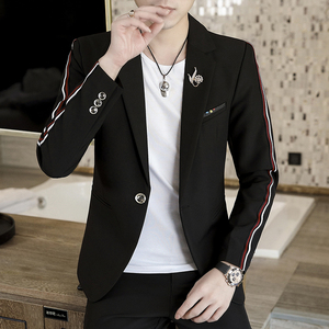 306B-2-T035-P125 2025春装时尚织带潮男休闲西服西裤两件套装图片