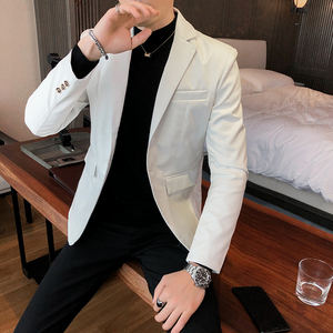 306B-2-PY05-P80 2025秋装男士纯色西服休闲青年小西装皮衣外套图片