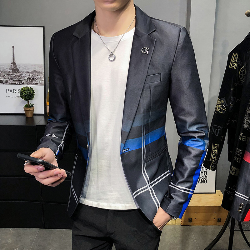 306B-2-X112-P802025秋装时尚青年格纹拼接小西装修身西服,男装西服套装,星座507A（原星座306B-2）