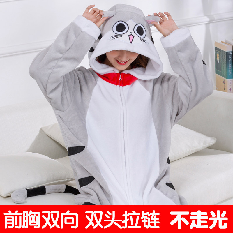 秋冬季法兰绒卡通家居服女可爱女生二次元动漫情侣连体动物睡衣