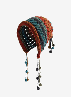 Charn Kiond 帽子设计师联名款女球球流苏针织保暖百搭护耳毛线帽