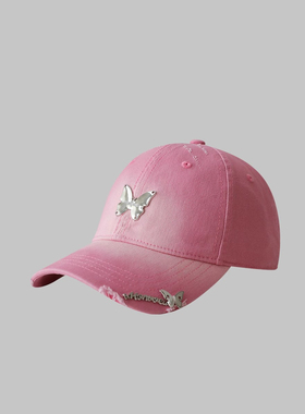 Charn Kiond 帽子设计师联名款金属蝴蝶鸭舌帽女生辣妹软顶棒球帽