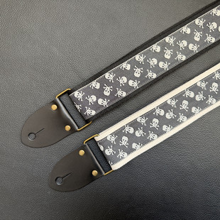 不死灵魂复古骷髅绣花吉他背带朋克金属风真皮头琴贝斯电吉他通用