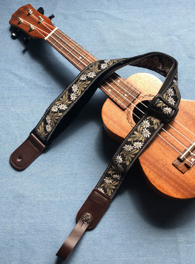 GIGFORU原创设计刺绣Daisy尤克里里背带UKULELE STRAP真皮皮头