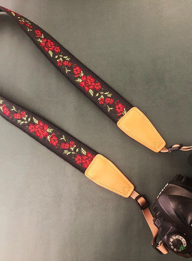纯手工百搭红玫瑰相机背带单反微单拍立的腕带camera strap