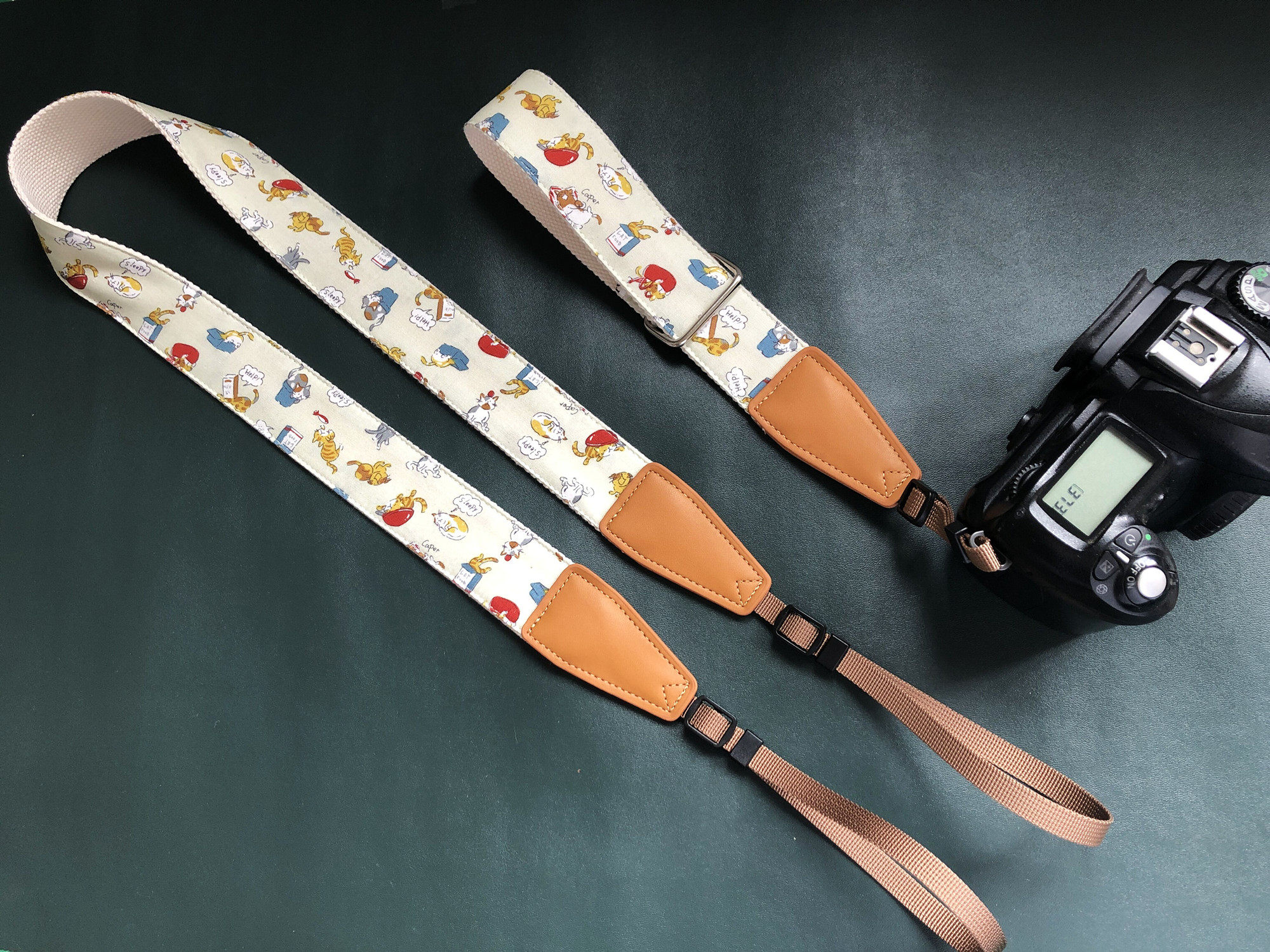 纯手工进口面料调皮猫咪主题相机背带相机腕带camera stra
