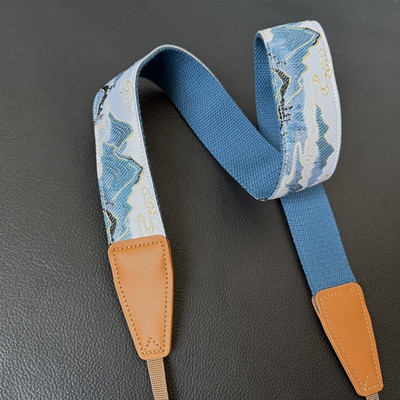 小众山水绣花相机背带真皮皮头