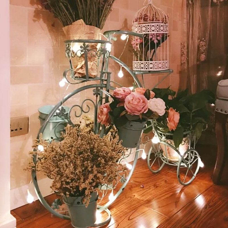 铁艺自行车小花架绿萝多肉创意花盆阳台欧式装饰户外绿植花园花架