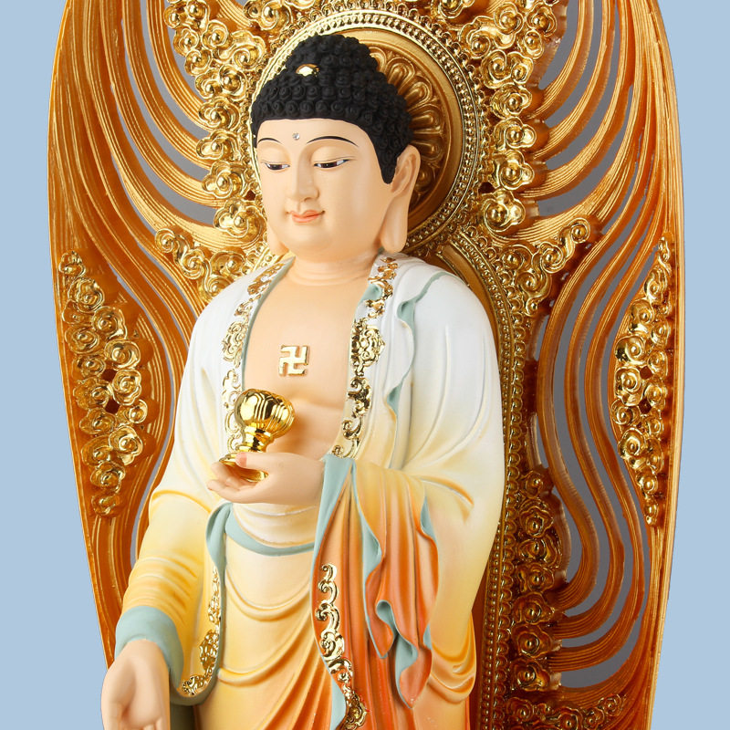 西方三圣树脂佛像彩绘阿弥陀佛观音菩萨大势至站像家用摆件客厅