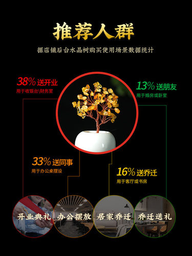 8DWL黄水晶树摆件五蕴吉祥物办公室桌面摇钱树店铺开业送礼