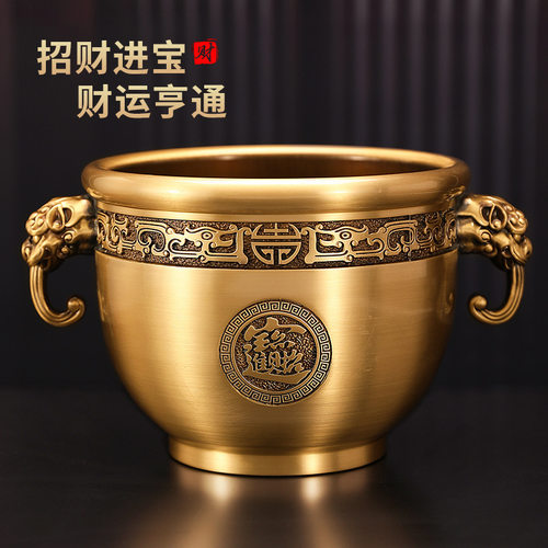 风水黄铜聚宝盆摆件象鼻缸黄铜缸客厅办公室桌面乔迁开业礼品