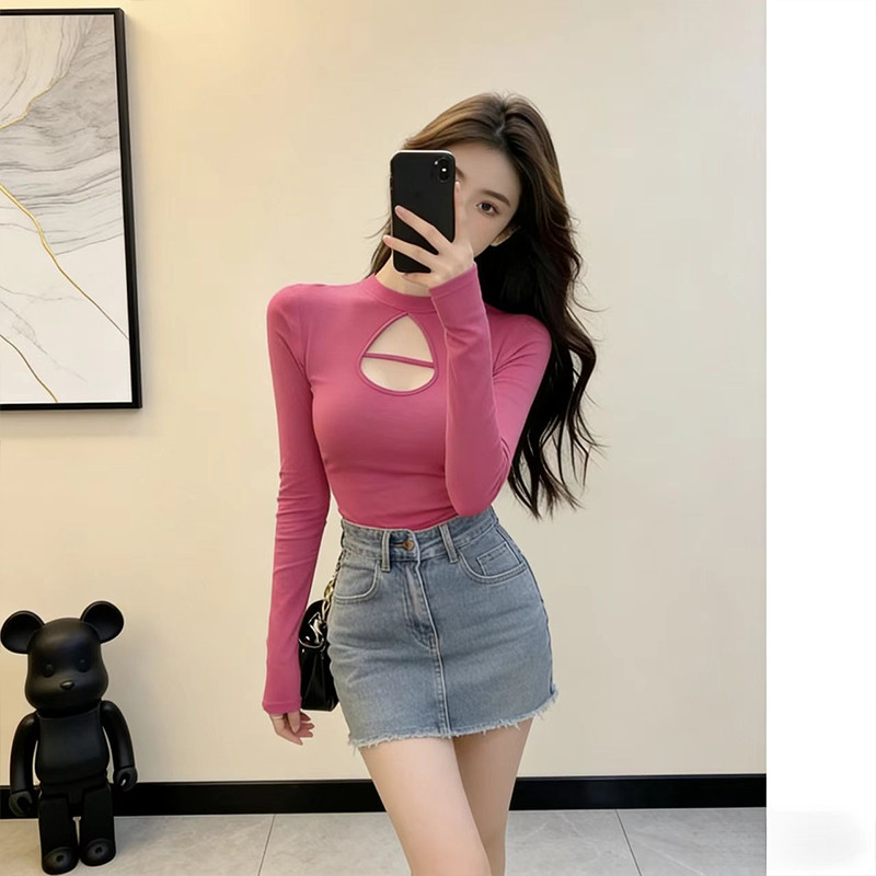 设计感小众镂空性感内搭长袖T恤女装2026春季新款打底衫修身上衣,女装/女士精品,T恤,淘宝优惠券,粉丝福利购,淘宝优惠卷