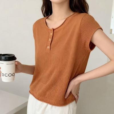 韩系气质穿搭针织衫短袖T恤