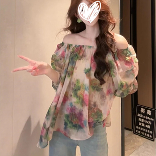 潮流时尚独特休闲夏季薄款一字肩短袖上衣宽松外穿小衫漂亮洋气