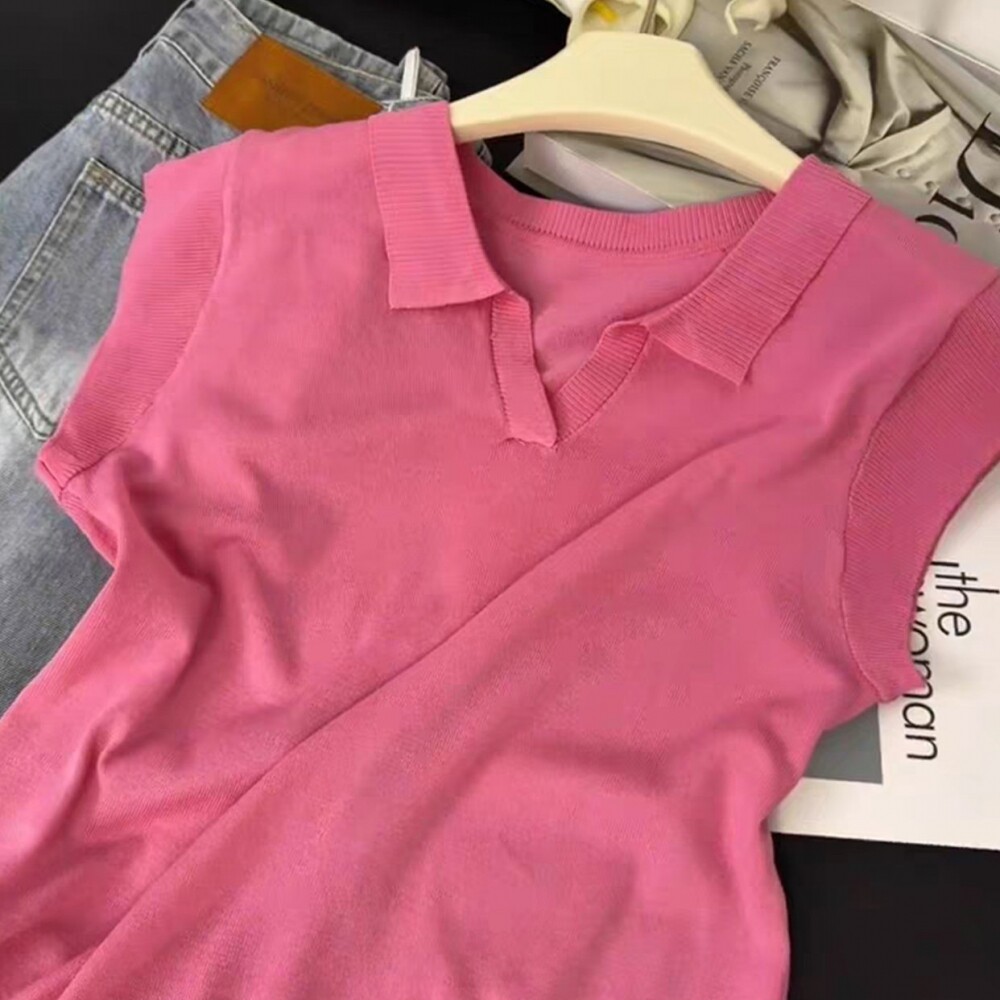 【赠运费险】多巴胺粉色翻领上衣