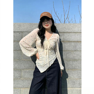 修身长袖蕾丝雪纺衬衣女春夏季2026新款显瘦不规则下摆防晒上衣女