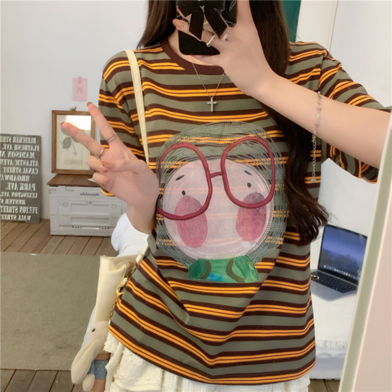 卡通条纹短袖t恤女短袖通勤常规