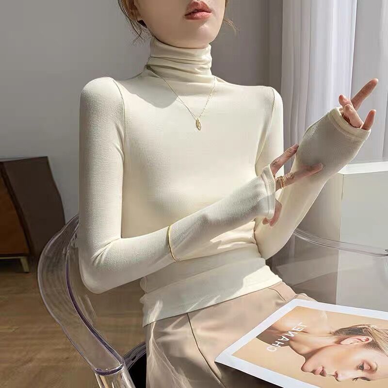 春秋高领长袖t恤紧身打底衫女薄款百搭时尚洋气显瘦2023新款ins潮