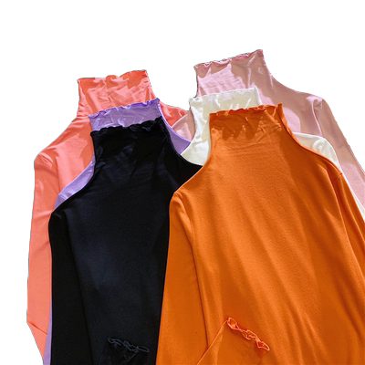 新款长袖秋冬半高领木耳边打底衫