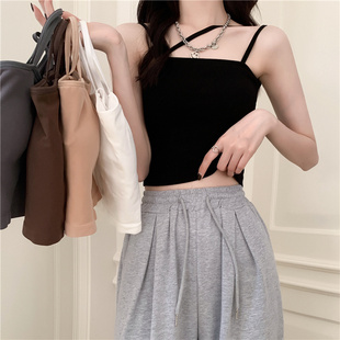 吊带女内搭带胸垫免穿文胸上衣夏黑2022新款小众露美背心网红爆款