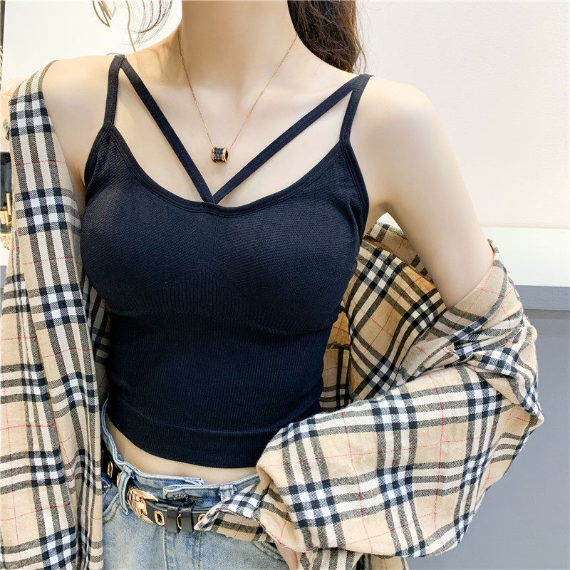 网红美背小吊带背心女内搭带胸垫黑白色性感V领外穿短款打底上衣,女装/女士精品,背心吊带,淘宝优惠券,粉丝福利购,淘宝优惠卷