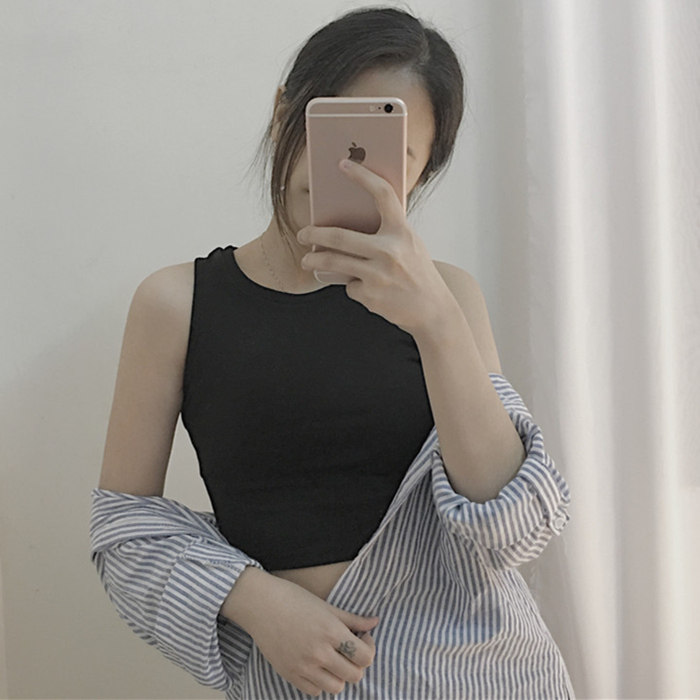 港味复古吊带女装夏短款露脐无袖t恤外穿打底原宿小清新背心上衣