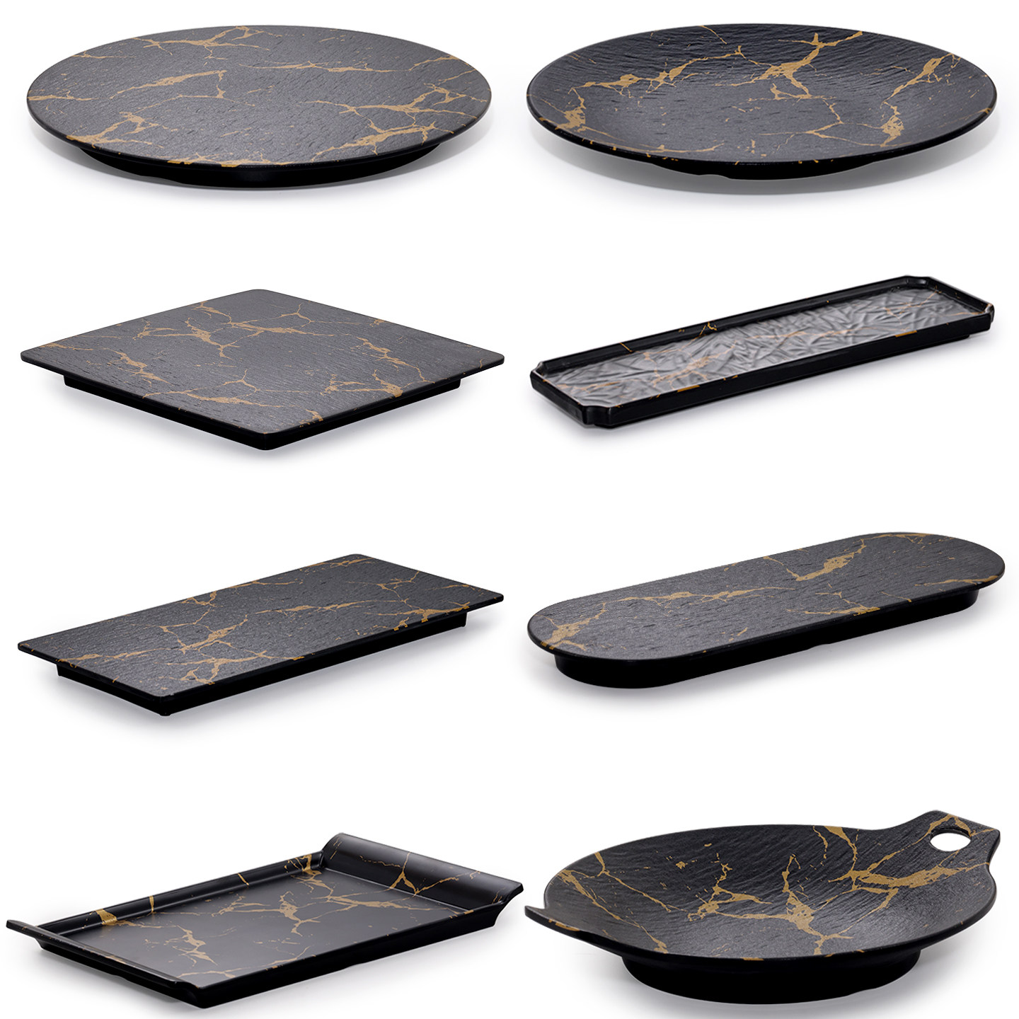 密胺盘子黑色塑料平盘托盘商用长方形寿司糕点摆盘面包甜品点心盘