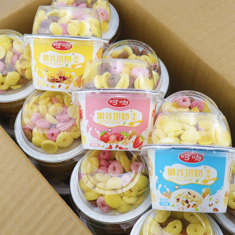 搅拌酸奶味果冻谷物儿童早餐休闲零食小杯饮品混合口味一整箱批发