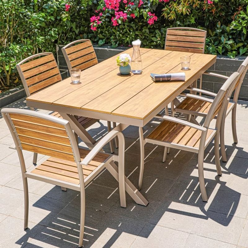户外桌椅庭院花园休闲防腐木长桌防水防晒商用露天室外摆塑木桌椅