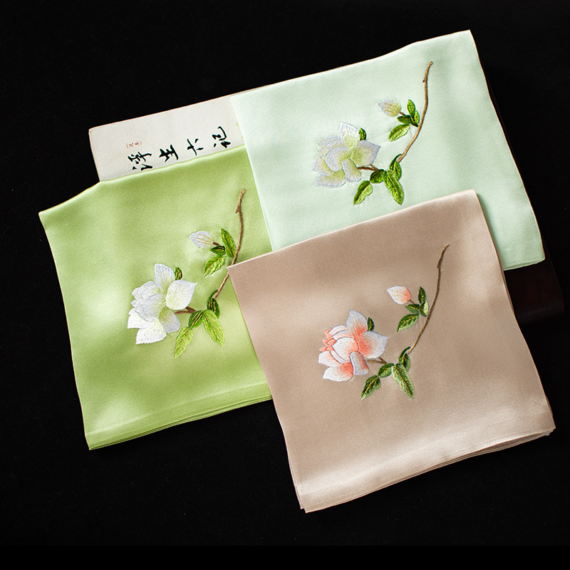 刺绣真丝手帕古风苏绣桑蚕丝手绢手工绣花丝绸方巾中国风伴手礼品