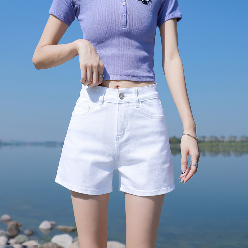 白色牛仔短裤女2022年新款夏季韩版高腰弹力休闲A字黑色阔腿热裤