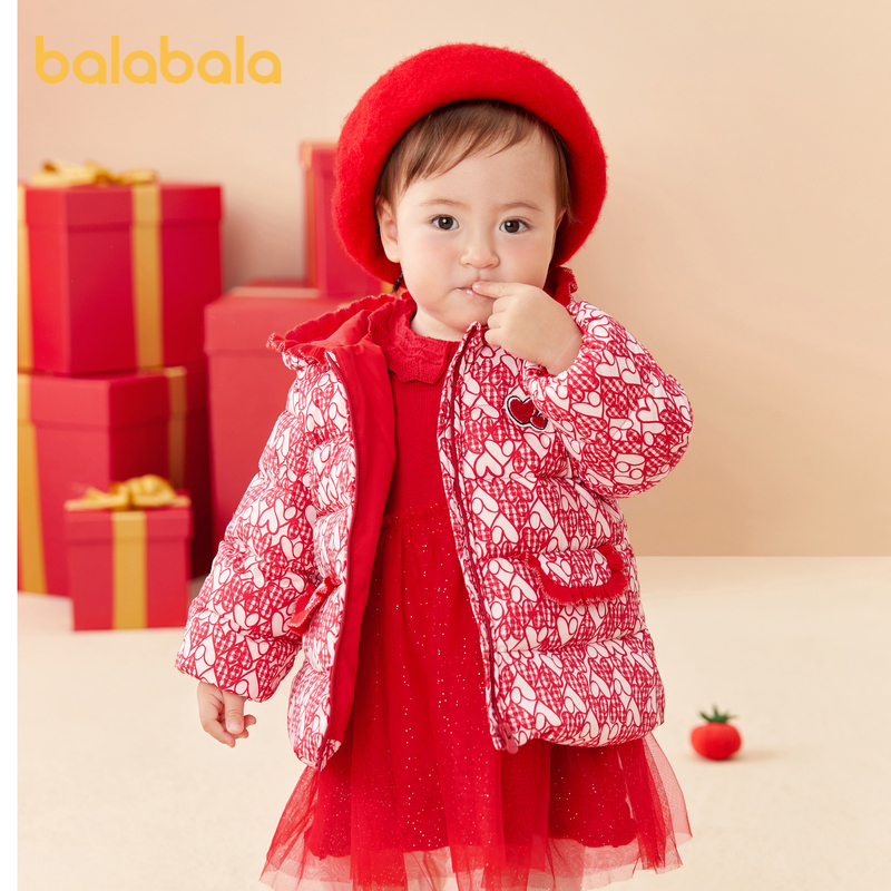 巴拉巴拉宝宝羽绒服儿童女童外套冬装2025新款红色甜美精致保暖萌