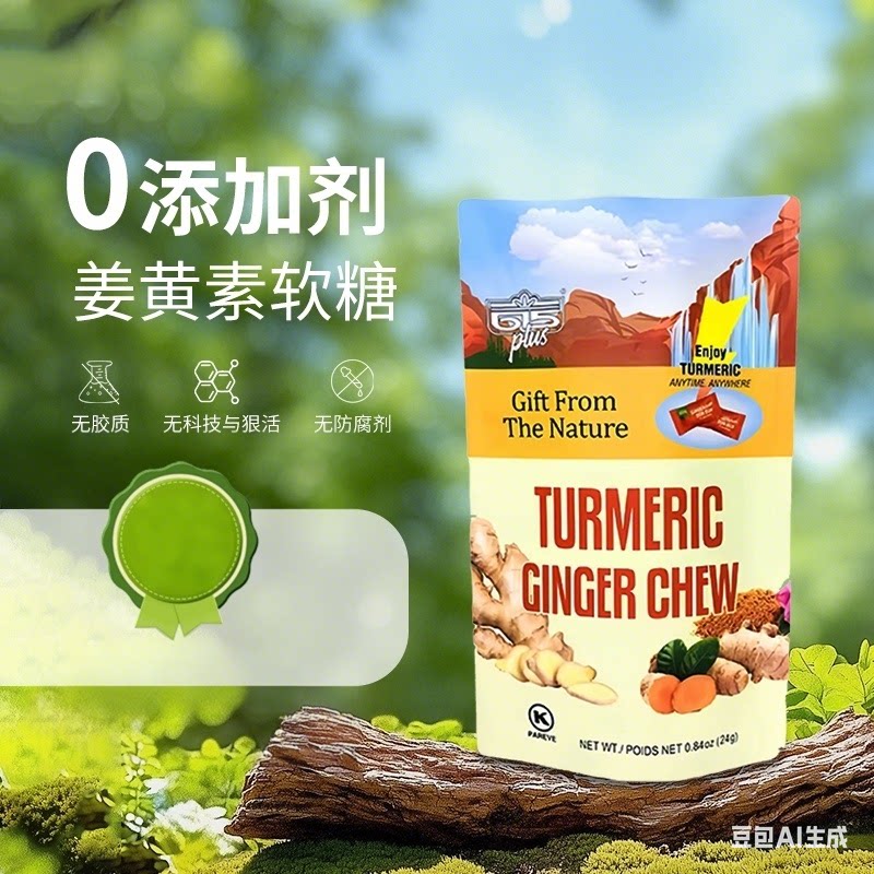 615PLUS姜黄素软糖生姜糖姜汁糖果0添加剂0胶质进口姜糖