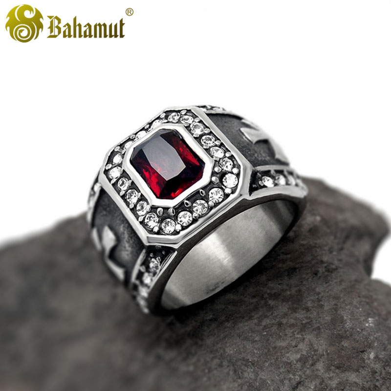 红宝石男钛钢欧美戒指镶嵌