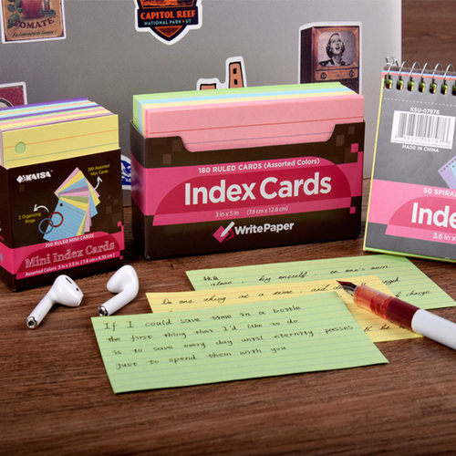 凯萨粉色方格美式索引卡双面便签