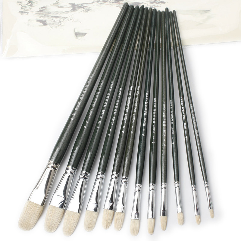 莫奈monet 长木杆 猪鬃油画笔 猪鬃毛质油画用笔 成人学生用