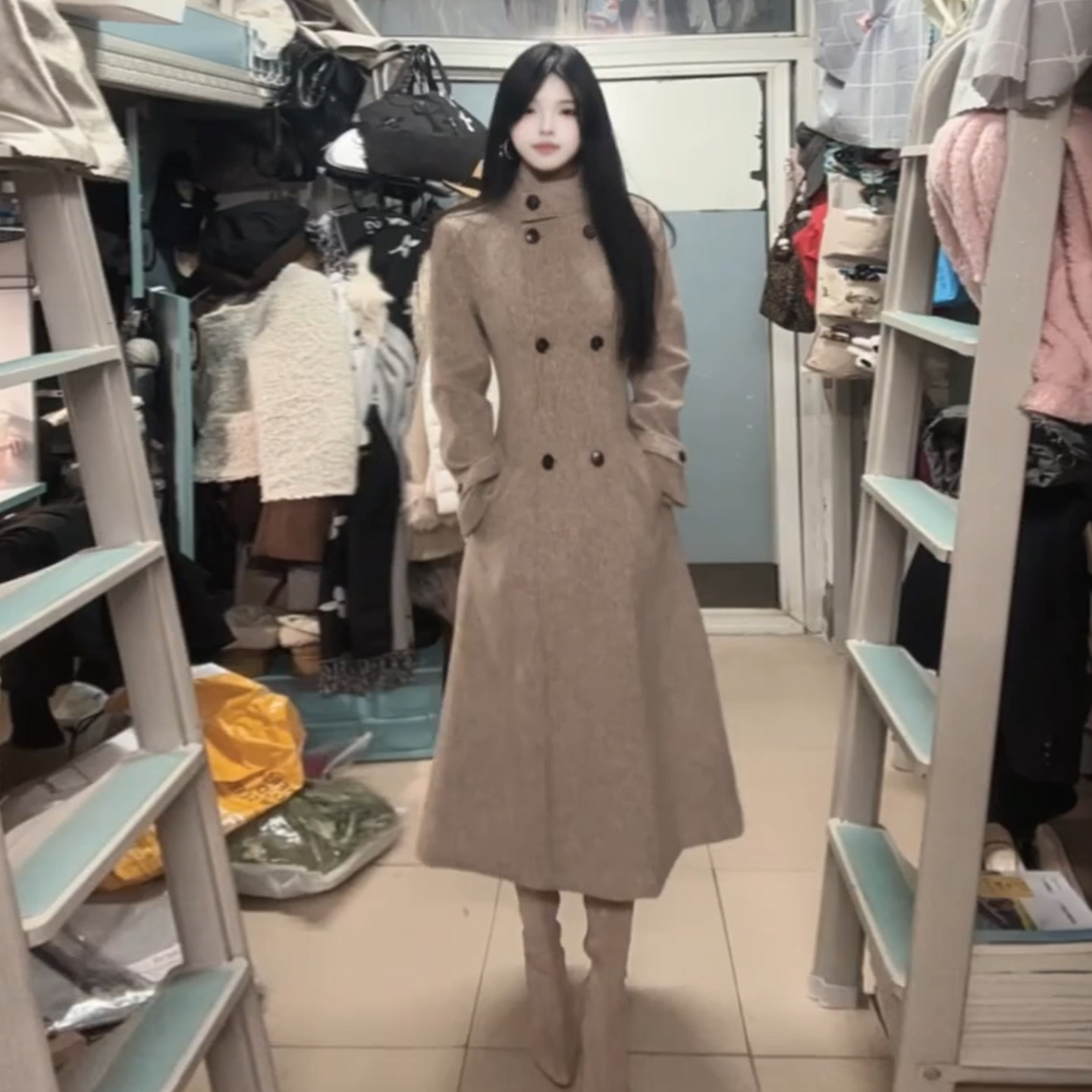 老钱风巨好看过膝毛呢外套女秋冬2026新款中长款收腰气质呢子大衣