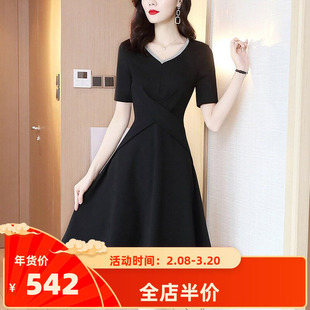 连衣裙女夏法式新款修身显瘦黑色气质高端赫本小黑裙子女夏季