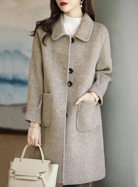 欧美跨境亚马逊毛呢外套女秋冬小个子加厚修身气质中长款呢子大衣