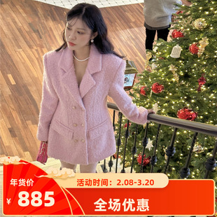 尺寸已更新小香风温柔甜美淑女西装领收腰显瘦连衣裙毛呢外套大衣