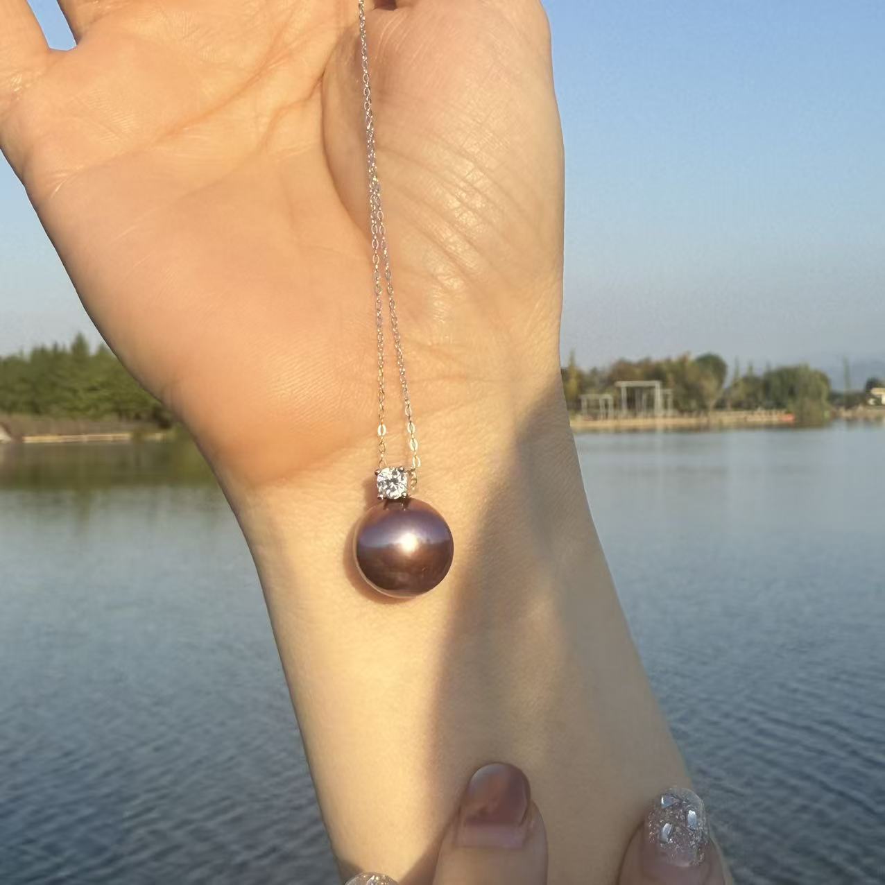 S925银13-14mm紫珠戴妃珍珠吊坠 DZ3370