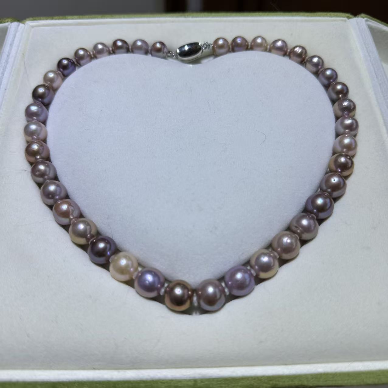 S925银 9-11mm淡水混彩糖果珍珠项链  XL2909