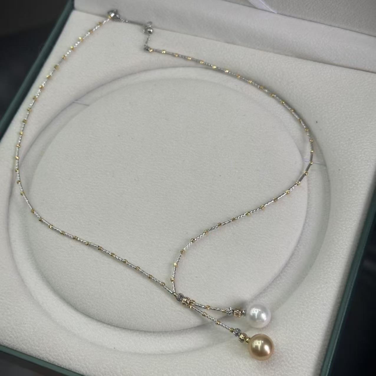 S925银 10-11mm金珠双拼珍珠项链  XL2739