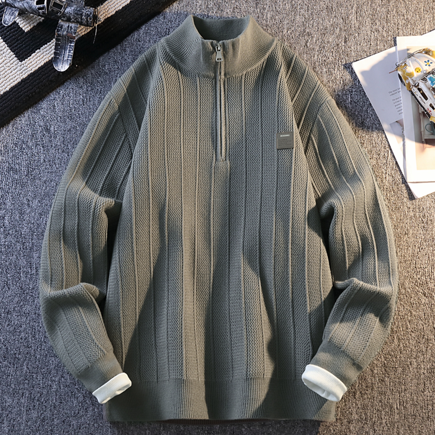 侨迪蒙拉新款半拉链男士高品质针织衫秋冬季立领加厚内搭潮牌毛衣