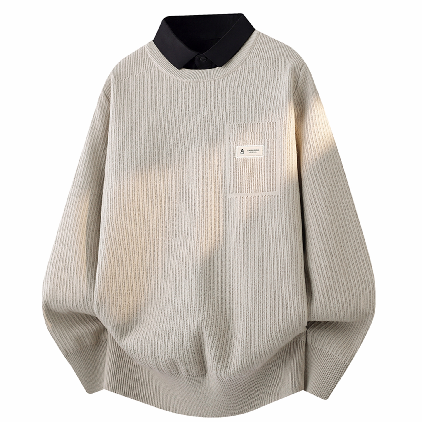 侨迪蒙拉高端铜氨丝衬衫领针织衫男保暖秋冬款潮流假两件毛衣打底